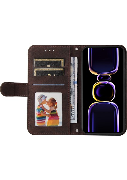 Xiaomi Için Poco F5 Pro 5g/redmi K60 Pro 5g/redmi K60 5g Cep Telefonu Kapağı Cilt Dokunuşlu Deri Deri Deri Baskılı Çizgiler Durum Cüzdan-Brown (Yurt Dışından) modelleri