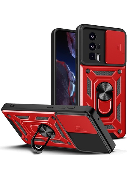 Xiaomi Poco F5 Pro 5g/redmi K60 5G/K60 Pro 5g Kamera Lens Slayt Tasarım Pc+Tpu Kickstand Kapak-Kırmızı (Yurt Dışından)