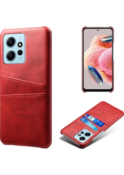 Xiaomi Için Redmi Note 12 4g Telefon Kılıfı Çift Kart Yuvaları Damla Koruma Pu Deri+Pc Kapak-Kırmızı (Yurt Dışından)