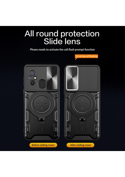 Xiaomi Redmi Için 12C 4G/11A 4g Slayt Kamera Kapağı Pc+Tpu Kapak Ring Kickstand Anti-Drop Telefon Vaka Silver (Yurt Dışından) modelleri