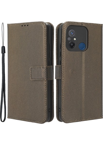 Xiaomi Redmi Için 12C 4G/11A 4g/poco C55 4g Çizelge Anti-Çizelge Elmas Doku Deri Deri Cüzdan Telefon Standı Case-Brown (Yurt Dışından)