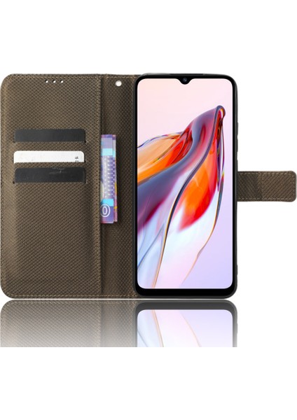 Xiaomi Redmi Için 12C 4G/11A 4g/poco C55 4g Çizelge Anti-Çizelge Elmas Doku Deri Deri Cüzdan Telefon Standı Case-Brown (Yurt Dışından) modelleri