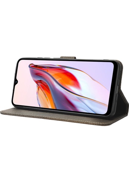 Xiaomi Redmi Için 12C 4G/11A 4g/poco C55 4g Çizelge Anti-Çizelge Elmas Doku Deri Deri Cüzdan Telefon Standı Case-Brown (Yurt Dışından) fırsatları