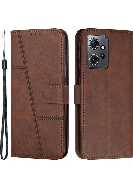 Xiaomi Redmi Için Pu Deri Kılıf Not 12 4g Cep Telefonu Damla Geçirmez Cüzdan Katlanabilir Stand Kapak Kahverengi (Yurt Dışından)