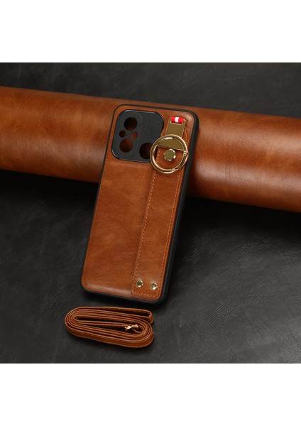 Xiaomi Redmi Için 12C 4g/poco C55 4g Bileklik Kickstand Kapak Pu Deri Kaplamalı Pc+Tpu Boyun Kayış-Brown ile Telefon Kılıfı (Yurt Dışından) modelleri