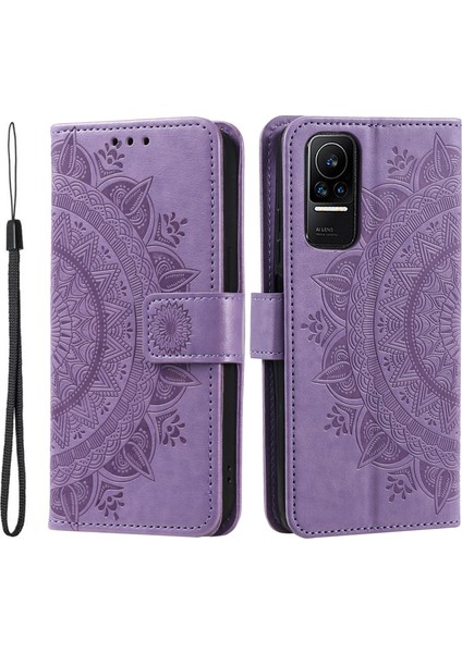 Xiaomi 13 Lite/civi 2 5g Baskılı Mandala Çiçek Deseni Deri Telefon Kılıfı Cüzdan Stand Telefon Kapağı Strap-Murple (Yurt Dışından)