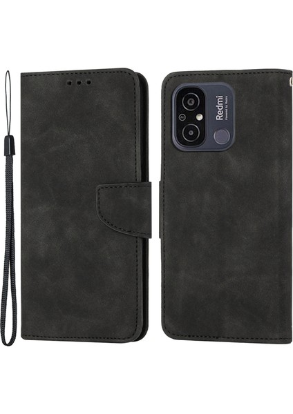 Xiaomi Redmi Için 12C 4g Tam Koruma Telefon Kılıfı Düz ​​renk Cüzdan Stand Deri Telefon Kapak Black (Yurt Dışından)