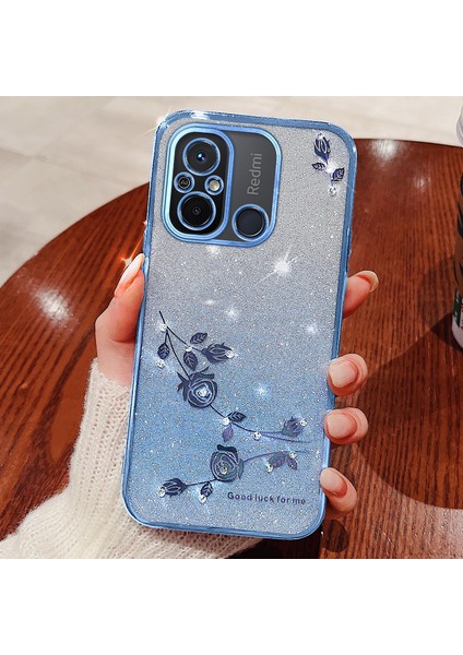 Xiaomi Redmi Için 12C 4G/11A 4g/poco C55 4g Telefon Kapağı Çiçek Rhinestone Gradient Glitter Tpu Kasa Mavisi (Yurt Dışından)