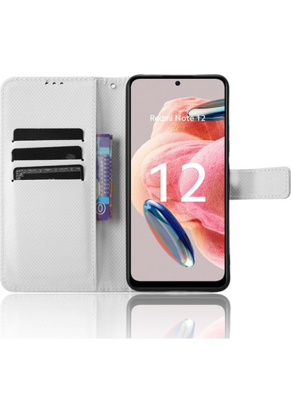 Xiaomi Için Redmi Not 12 4g Cep Telefon Kılıfı Pu Deri Elmas Doku Cüzdan Stand Kapak-Beyaz (Yurt Dışından) fiyatları
