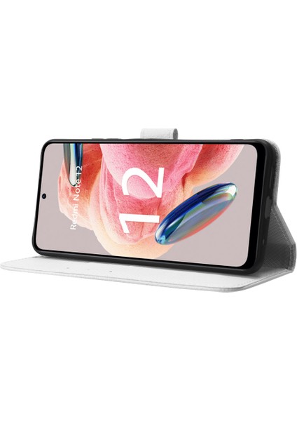 Xiaomi Için Redmi Not 12 4g Cep Telefon Kılıfı Pu Deri Elmas Doku Cüzdan Stand Kapak-Beyaz (Yurt Dışından) modelleri