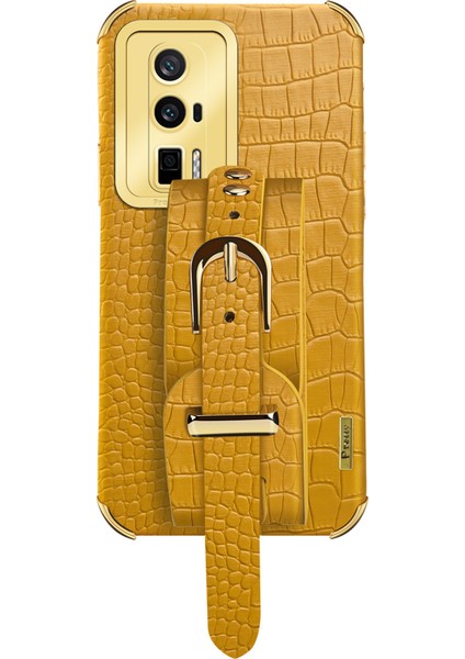Xiaomi Için Redmi K60 5G/K60 Pro 5g/poco F5 Pro 5g Bileklik Kickstand Case Elektrokaplatma Pu Deri+ Tpu Telefon Kapak Sarı (Yurt Dışından)