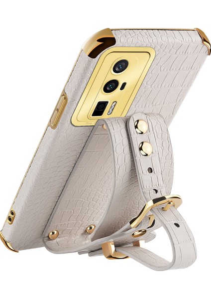 Xiaomi Için Redmi K60 5G/K60 Pro 5g/poco F5 Pro 5g Bileklik Kickstand Case Elektrokaplatma Pu Deri+ Tpu Telefon Kapak Sarı (Yurt Dışından) modelleri