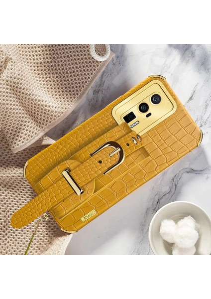 Xiaomi Için Redmi K60 5G/K60 Pro 5g/poco F5 Pro 5g Bileklik Kickstand Case Elektrokaplatma Pu Deri+ Tpu Telefon Kapak Sarı (Yurt Dışından) indirimleri