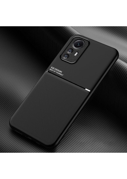 Xiaomi Için Redmi Note 12S 4g Çizgileri Baskılı Pu Deri+Tpu Kasa Manyetik Araba Montaj Telefon Kapak Black (Yurt Dışından)