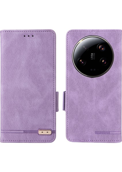Xiaomi 13 Ultra Pu Deri Flip Folio Kılıf Donanım Dekor Dekor Cüzdan Stand Telefon Kapak-Purple (Yurt Dışından)