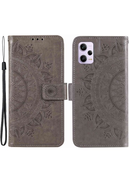 Xiaomi Redmi Için Note 12 Pro 5g/note 12 Pro Speed ​​5g/poco X5 Pro 5g Anti-Çizelge Pu Deri Deri Cüzdan Kılıf Stand Mandala Çiçek Baskılı Manyetik Toka Anti-Dök-Grey (Yurt Dışından)