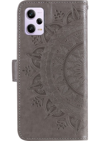 Xiaomi Redmi Için Note 12 Pro 5g/note 12 Pro Speed ​​5g/poco X5 Pro 5g Anti-Çizelge Pu Deri Deri Cüzdan Kılıf Stand Mandala Çiçek Baskılı Manyetik Toka Anti-Dök-Grey (Yurt Dışından)
