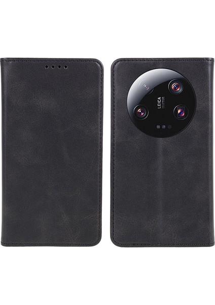 Xiaomi Için 13 Ultra Etkiye Dayanıklı Pu Deri Stand Kılıfı Cüzdan Buzağı Dokusu Cep Telefonu Kapak Black (Yurt Dışından)