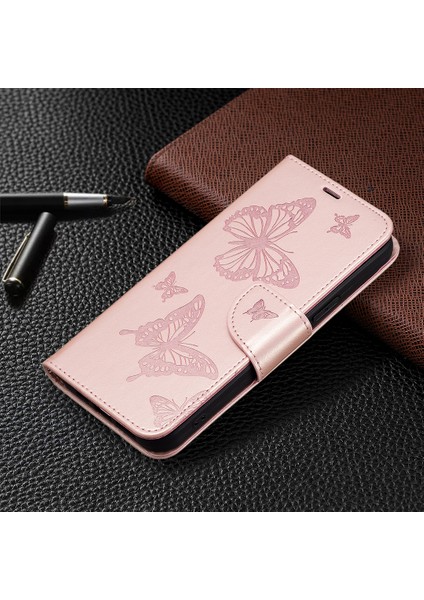 Xiaomi Redmi Için Cüzdan Stand Kılıfı Not 12 4g Kelebek Baskılı Deri Telefon Kapağı Strap-Rose Altın (Yurt Dışından)