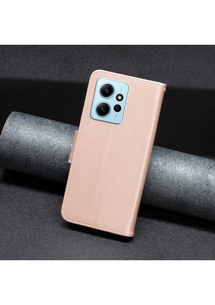Xiaomi Redmi Için Cüzdan Stand Kılıfı Not 12 4g Kelebek Baskılı Deri Telefon Kapağı Strap-Rose Altın (Yurt Dışından)