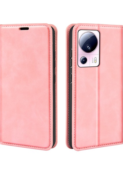 Xiaomi 13 Lite/civi 2 5g Cilt Deri Deri Cüzdan Telefon Kılıfı Flip Stand Koruyucu Kapak Pembe (Yurt Dışından)
