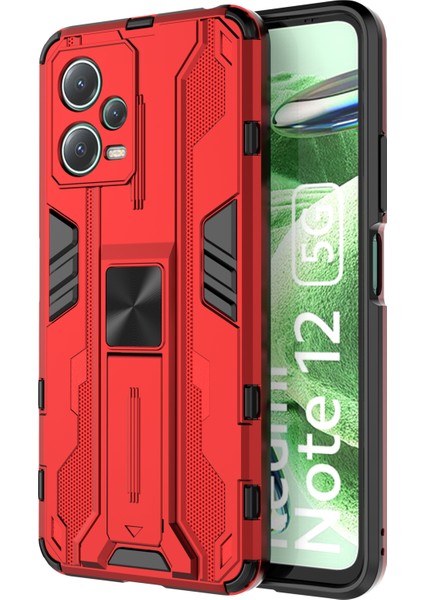 Xiaomi Redmi Için Anti-Fall Telefon Kapağı Note 12 5g (Hindistan)/poco X5 5g, Sert Pc Yumuşak Tpu Koruyucu Telefon Kasası Kickstand-Red (Yurt Dışından)
