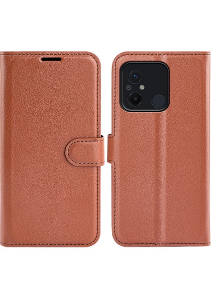 Xiaomi Redmi Için Koruyucu Telefon Kılıfı 12C 4g Litchi Doku Doku Anti-Çizelge Deri Deri Kapak Cüzdan Stand-Brown (Yurt Dışından)