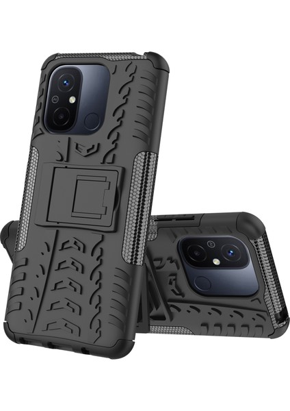 Xiaomi Redmi Için 12C 4g/poco C55 4g Lastik Deseni Kickstand Telefon Kılıfı Pc+Tpu Şok Geçirmez Telefon Kapak Black (Yurt Dışından) fiyatları