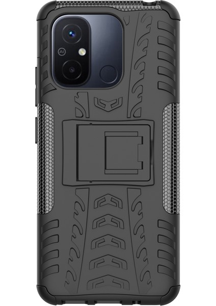 Xiaomi Redmi Için 12C 4g/poco C55 4g Lastik Deseni Kickstand Telefon Kılıfı Pc+Tpu Şok Geçirmez Telefon Kapak Black (Yurt Dışından) modelleri