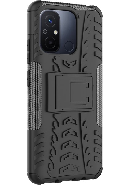 Xiaomi Redmi Için 12C 4g/poco C55 4g Lastik Deseni Kickstand Telefon Kılıfı Pc+Tpu Şok Geçirmez Telefon Kapak Black (Yurt Dışından) fırsatları
