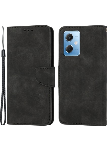 Xiaomi Için Redmi Note 12 5g (Global)/(Hindistan)/(Çin)/poco X5 5g Düz Renkli Deri Telefon Kasası Cüzdan Standı Anti-Drop Cover-Black (Yurt Dışından)
