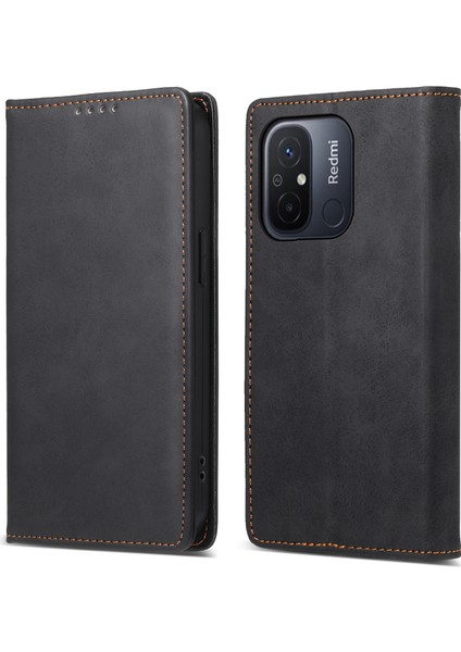 Df-05 Pu Deri+Tpu Stand Kılıfı Xiaomi Redmi 12C 4g, Cüzdan Pu Deri Rfıd Engelleme Telefon Kabuk-Black (Yurt Dışından)