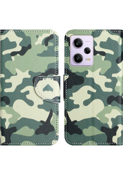 Xiaomi Redmi Için Stand Cüzdan Telefon Kılıfı Not 12 Pro 5g/not 12 Pro Speed ​​5g/poco X5 Pro 5g, Pu Deri Desen Baskı Çapraz Doku Anti-Drop Kapak Kamuflajı (Yurt Dışından)