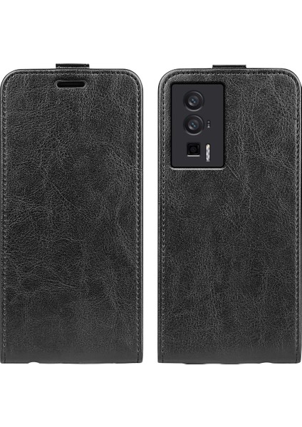 Xiaomi Poco F5 Pro 5g/redmi K60 Pro 5G/K60 5g Pu Deri Çılgın At Dokusu Dikey Flip Telefon Kapak Kartı Tutucu-Black (Yurt Dışından)