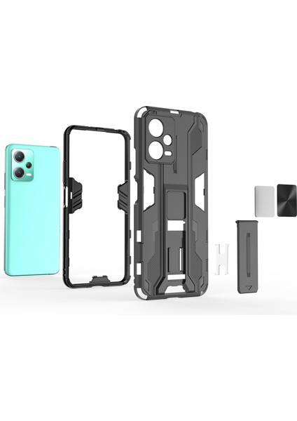 Xiaomi Redmi Için Anti-Fall Telefon Kapağı Note 12 5g (Hindistan)/poco X5 5g, Sert Pc Yumuşak Tpu Koruyucu Telefon Kasası Kickstand-Red (Yurt Dışından)