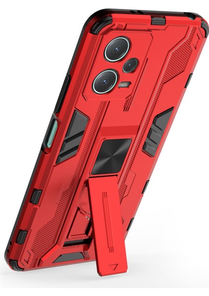 Xiaomi Redmi Için Anti-Fall Telefon Kapağı Note 12 5g (Hindistan)/poco X5 5g, Sert Pc Yumuşak Tpu Koruyucu Telefon Kasası Kickstand-Red (Yurt Dışından)