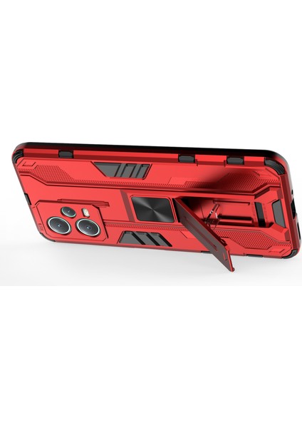 Xiaomi Redmi Için Anti-Fall Telefon Kapağı Note 12 5g (Hindistan)/poco X5 5g, Sert Pc Yumuşak Tpu Koruyucu Telefon Kasası Kickstand-Red (Yurt Dışından)