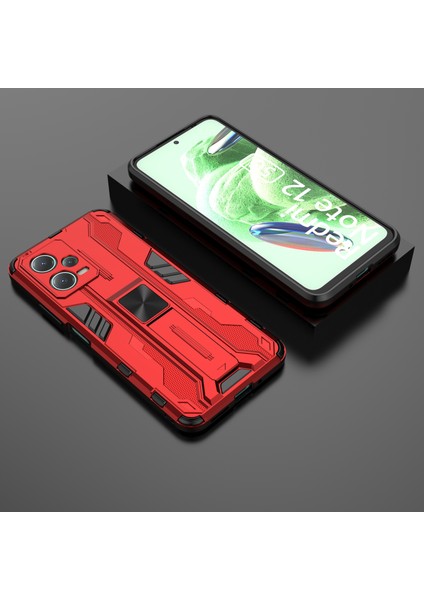 Xiaomi Redmi Için Anti-Fall Telefon Kapağı Note 12 5g (Hindistan)/poco X5 5g, Sert Pc Yumuşak Tpu Koruyucu Telefon Kasası Kickstand-Red (Yurt Dışından)