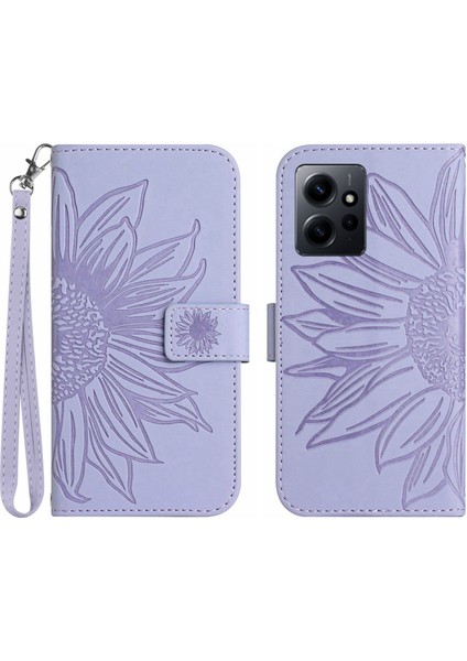 Xiaomi Için Redmi Note 12 4g HT04 Pu Deri Cüzdan Telefon Kılıfı Ayçiçeği Basılı Stand Kapak Light Mor (Yurt Dışından)