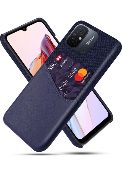 Xiaomi Için Redmi 12C 4g Pu Deri+Pc Koruyucu Arka Kabuk Kartı Yuvası Kumaş Doku Telefon Kılıf Mavisi (Yurt Dışından)