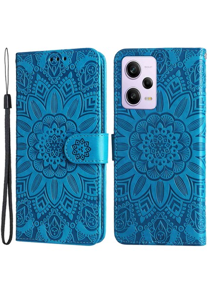 Xiaomi Redmi Için Note 12 Pro 5g /note 12 Pro Speed ​​5g /poco X5 Pro 5g Pu Deri Ayçiçeği Baskılı Telefon Kılıfı Manyetik Kapanma Stand Flip Kapak Bilek Kayış Mavisi (Yurt Dışından)