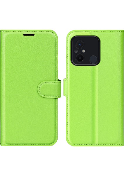 Xiaomi Redmi Için Koruyucu Telefon Kılıfı 12C 4g Litchi Doku Doku Anti-Çizik Flip Deri Kapak Cüzdan Stand Yeşili (Yurt Dışından)