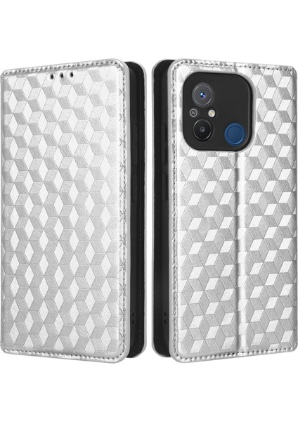 Xiaomi Redmi Için 12C 4G/11A 4g/poco C55 4g Şok Geçirmez Telefon Kasası Baskılı Eşkenar Dörtgen Desen Pu Deri Cüzdan Standı Kapak (Yurt Dışından)
