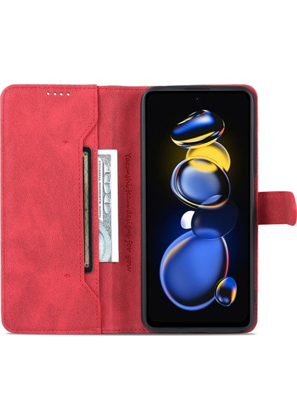 Xiaomi Redmi Için Telefon Kılıfı Not 11T Pro 5g/not 11T Pro+ 5g/poco X4 Gt 5g/redmı K50I 5g, Damla Geçirmez Pu Deri Flip Cüzdan Kapağı Stand-Red (Yurt Dışından)