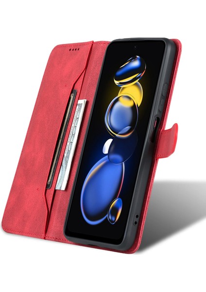 Xiaomi Redmi Için Telefon Kılıfı Not 11T Pro 5g/not 11T Pro+ 5g/poco X4 Gt 5g/redmı K50I 5g, Damla Geçirmez Pu Deri Flip Cüzdan Kapağı Stand-Red (Yurt Dışından)