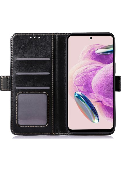 Xiaomi Için Redmi Note 12 Turbo/poco F5 5g Anti-Drop Telefon Kılıfı Çılgın At Dokusu Pu Deri Cüzdan Kapak Black (Yurt Dışından)