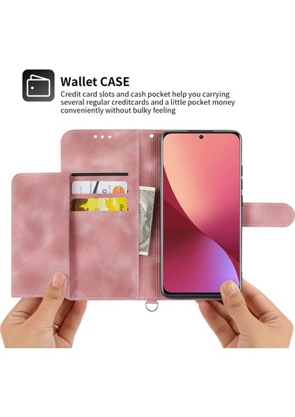 Xiaomi Redmi Için Note 12 Pro 5g /note 12 Pro Speed ​​5g /poco X5 Pro 5g Cüzdan Telefon Kapağı Cilt Touch Hissedilmiş Çiçekler Baskılı Deri Kılıf Bilek Kayışı ve Omuz Kayışı Pembe (Yurt Dışından) modelleri