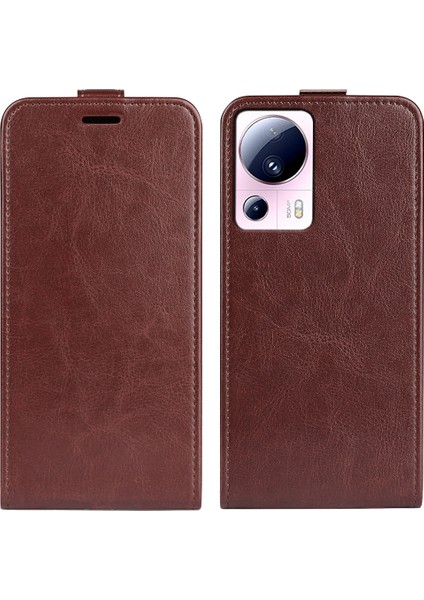 Xiaomi Için 13 Lite/civi 2 5g Kart Tutucu Dikey Flip Telefon Kılıfı Çılgın At Dokusu Pu Deri Kapak-Kahverengi (Yurt Dışından)