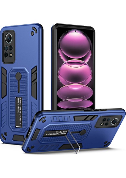 Xiaomi Redmi Için Note 12 Pro 4g Metal Kickstand Telefon Kasa Parmak Strap Tpu+Pc Kapak Mavisi (Yurt Dışından)