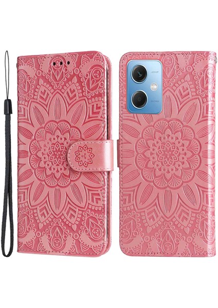 Xiaomi Redmi Için Note 12 5g (Global)/(Hindistan)/(Çin)/poco X5 5g Baskılı Ayçiçeği Pu Deri Cüzdan Kılıf Stand Folio Telefon Kapağı Kayış Pembe (Yurt Dışından)